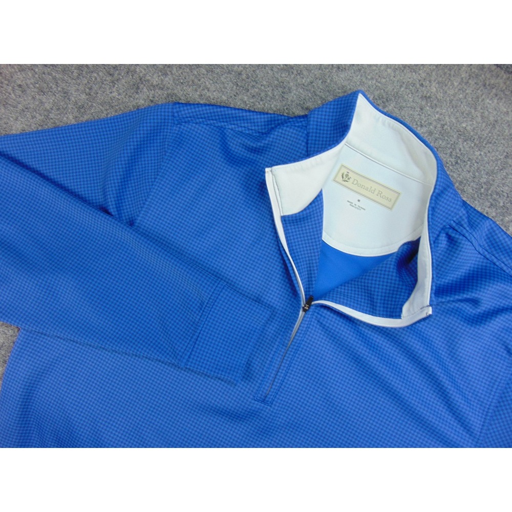 Donald Ross Pullover Mens Med Blue Gingham‎ 1/4 Zip Golf Performance Sweater